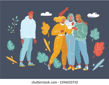 Cartoon Vector Illustration Of Frustrated Excluded Outstanding Man Suffers From Bullying, Having No Friends Standing Alone, Sad Depressed Character.