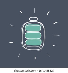 Cartoon vector illustration of full battery level isolated on dark background