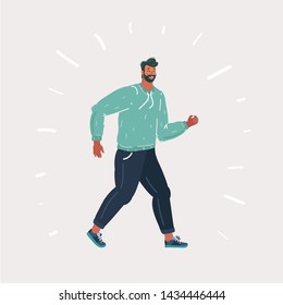 Cartoon vector illustration of Full length of a young man walking on white background.