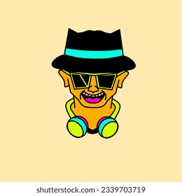 Dibujo vectorial de la cabeza de un hombre gracioso de una persona con gafas y un sombrero