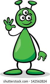 Cartoon Vector Illustration of Funny Alien or Martian Comic Character with Three Eyes
