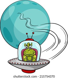 Cartoon Vector Illustration of Funny Alien or Martian Comic Character in Ufo Spaceship