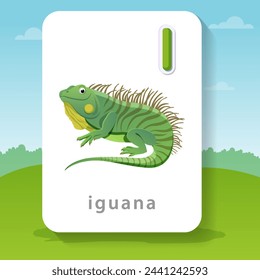 Cartoon vector illustration of a funny animal character-Iguanas, lizards, reptiles on a cheerful background. Vector illustration for the alphabet, postcards, posters, flyers