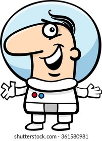 Cartoon Vector Illustration of Funny Astronaut in Space Suit