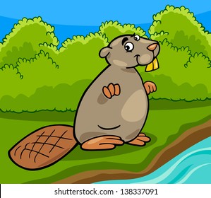 Cartoon Vector Illustration of Funny Beaver Wild Animal