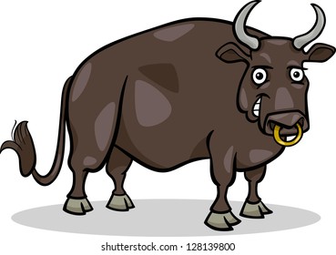 Cartoon Vector Illustration of Funny Bull Farm Animal