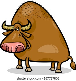 Cartoon Vector Illustration of Funny Bull or Buffalo