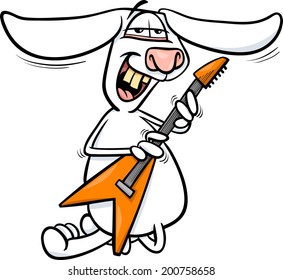 Cartoon Vector Illustration of Funny Bunny Playing Rock on Electric Guitar