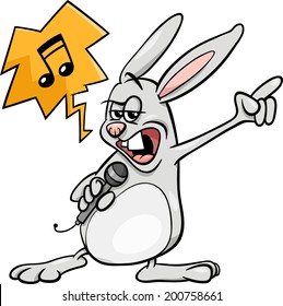 Cartoon Vector Illustration of Funny Bunny Singing Rock Song