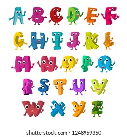 Cartoon Vector Illustration of Funny Capital Letters Alphabet for Children Education
