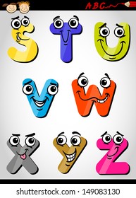 Cartoon Vector Illustration of Funny Capital Letters Alphabet from S to Z for Children Education