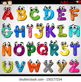 Cartoon Vector Illustration of Funny Capital Letters Alphabet for Children Education