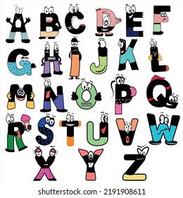 Cartoon Vector Illustration of Funny Capital Letters Alphabet for Children Education. Cartoon characters.