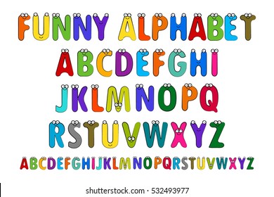 Cartoon Vektor Illustration der sonnigen Hauptstadt Letters Alphabet für Kindererziehung. Schönes Alphabet mit Augen. Vektorgrafik.