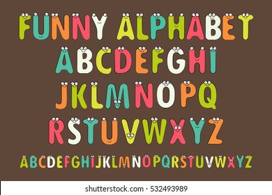Cartoon Vector Illustration of Funny Capital Letters Alphabet for Children Education. Funny alphabet with eyes. Vector illustration.