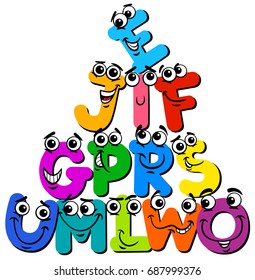 Cartoon Vector Illustration of Funny Capital Letter Characters Alphabet Group for Kids