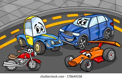 Cartoon Vector Illustration of Funny Cars and Vehicles Comic Characters Group