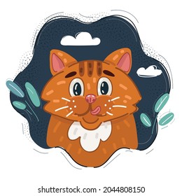 Cartoon vector illustration of funny cat cute face on dark backround.