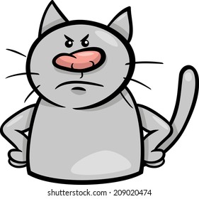 Cartoon Vector Illustration of Funny Cat Expressing Angry Mood or Emotion