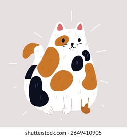 Cartoon vector illustration of funny cat portrait looking shocked or surprised on orange background with copy space