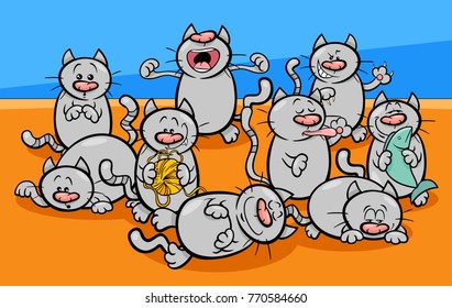 Cartoon Vector Illustration of Funny Cats or Kittens Animal Characters