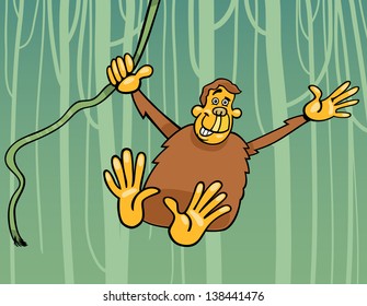 Cartoon Vector Illustration of Funny Chimpanzee Ape in the Jungle