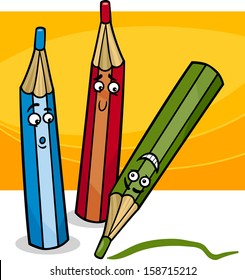 Cartoon Vector Illustration of Funny Colorful Crayons Objects Comic Character