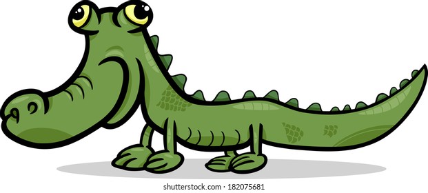 Cartoon Vector Illustration of Funny Crocodile or Lizard Reptile Animal