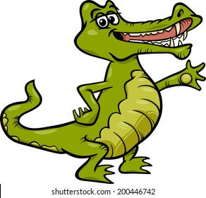 Cartoon Vector Illustration of Funny Crocodile or Alligator Reptile Animal