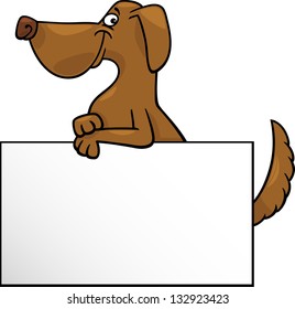 Cartoon Vector Illustration of Funny Dog with White Card or Board Greeting or Business Card Design