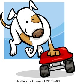 Cartoon Vector Illustration of Funny Dog on the Skateboard