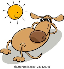 Cartoon Vector Illustration of Funny Dog Character Taking a Sunbath