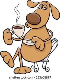 Cartoon Vector Illustration of Funny Dog Character Drinking Coffee
