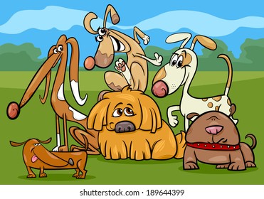 Cartoon Vector Illustration of Funny Dogs Characters Group