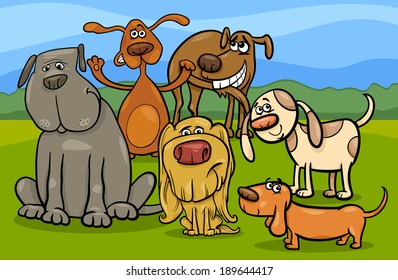 Cartoon Vector Illustration of Funny Dogs Characters Group
