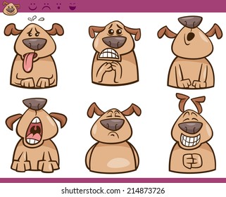Cartoon Vector Illustration of Funny Dogs Expressing Emotions Set