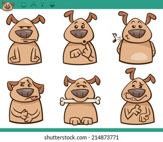 Cartoon Vector Illustration of Funny Dogs Expressing Emotions Set