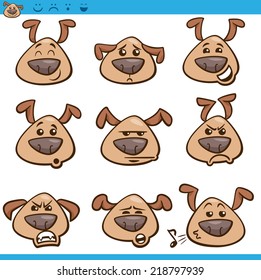 Cartoon Vector Illustration of Funny Dogs Expressing Emotions or Emoticons Set