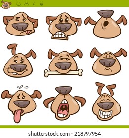 Cartoon Vector Illustration of Funny Dogs Expressing Emotions or Emoticons Set