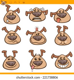 Cartoon Vector Illustration of Funny Dogs Expressing Emotions or Emoticons Set