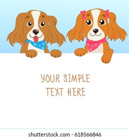 Cartoon Vector Illustration Of Funny Dogs With White Card Or Board Greeting Card Design. Shaggy Dog With Empty Board On White Background.