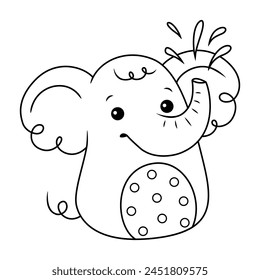 Cartoon Vector Illustration of Funny Elephant Bathing Outline