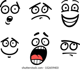 Vector de caricaturas Ilustración de emoticón gracioso o emociones y expresiones como Triste, Feliz, Miedo o Escéptico