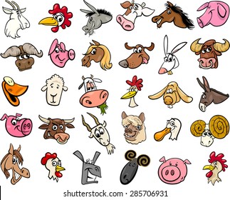 Cartoon Vector Illustration Of Funny Farm Animals Heads Big Set