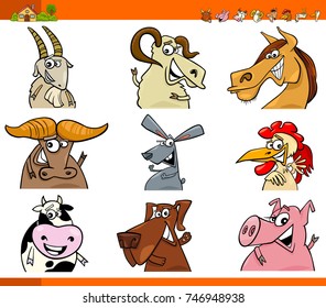 Cartoon Vector Illustration of Funny Farm Animal Characters Set