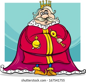 Cartoon Vector Illustration Of Funny Fat King Fairytale Fantasy Character