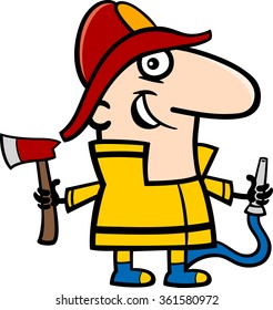 Cartoon Vector Illustration of Funny Fireman in Uniform Professional Occupation