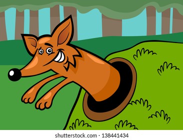 Cartoon Vector Illustration of Funny Fox Wild Animal in the Burrow