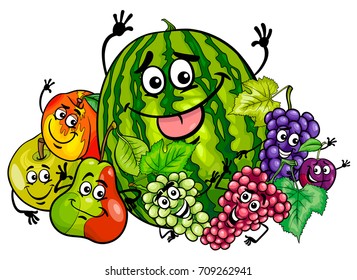 Cartoon Vector Illustration of Funny Fruit Characters Group