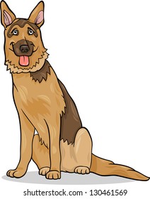 Cartoon Vector Illustration of Funny German Shepherd Purebred Dog